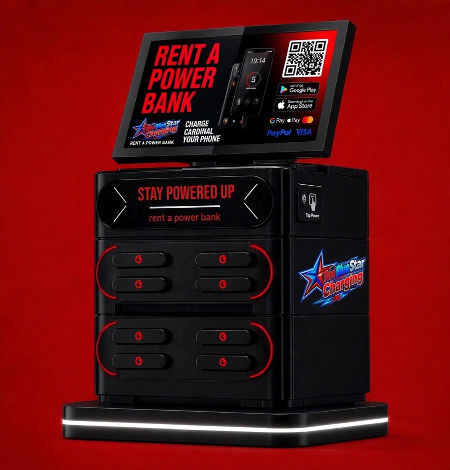 Red Blue Star Charging kiosk