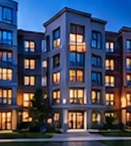 Apartment building at dusk